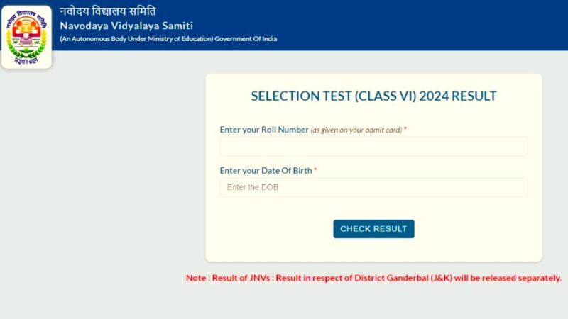 JNV result 2024 class 6 and class 9