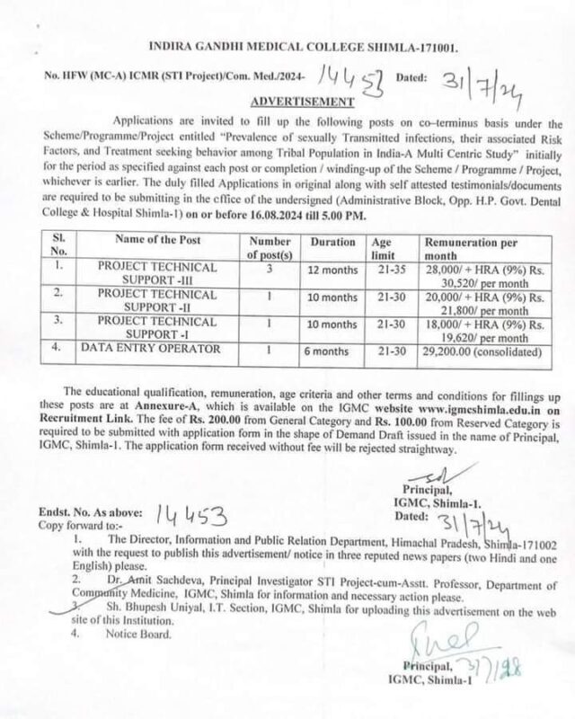 इंदिरा गांधी मेडिकल कॉलेज, शिमला में भर्ती के लिए आवेदन आमंत्रित: जानिए पूरी जानकारी