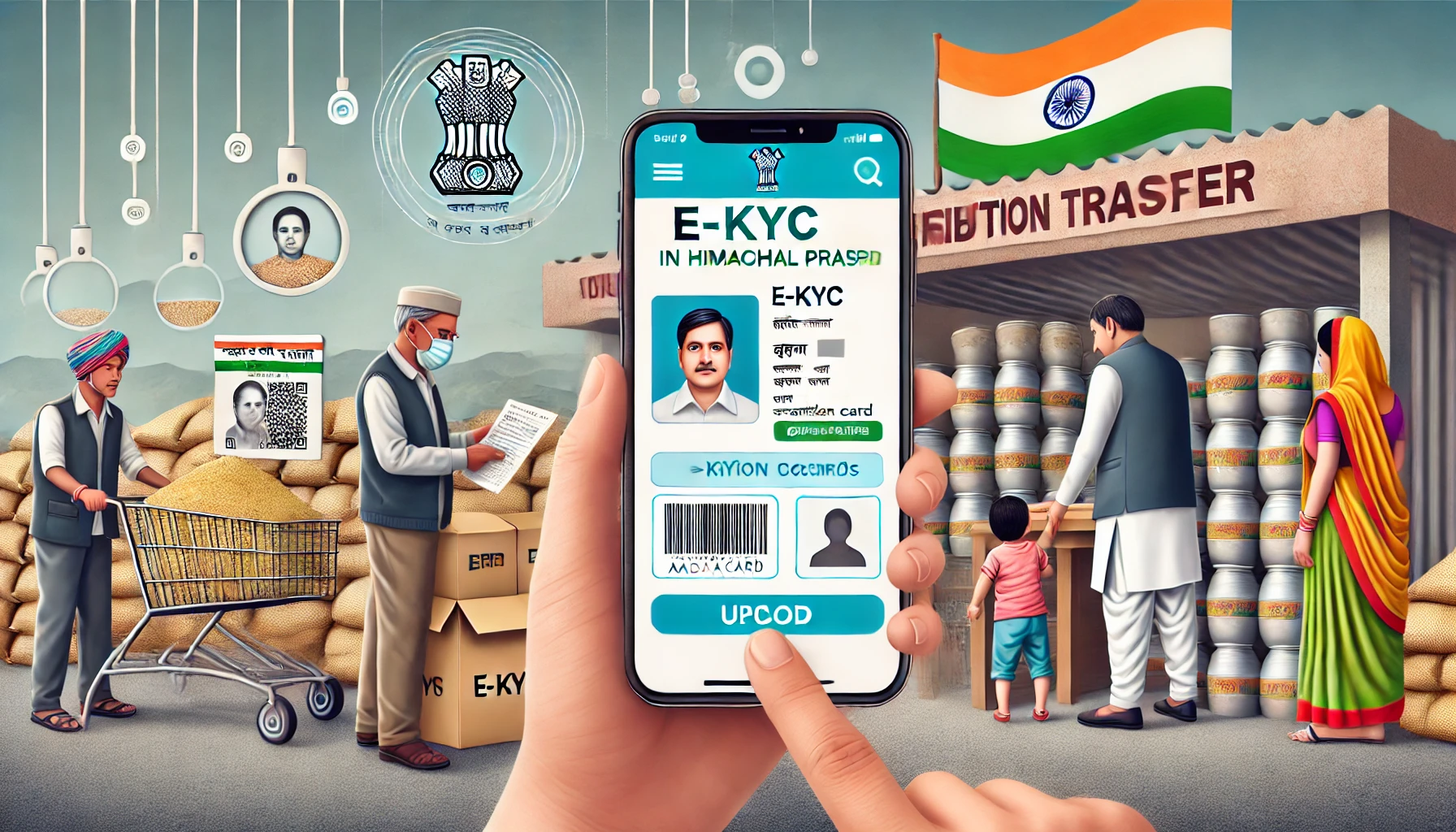 An image representing the process of completing e-KYC for ration cards in Himachal Pradesh from home