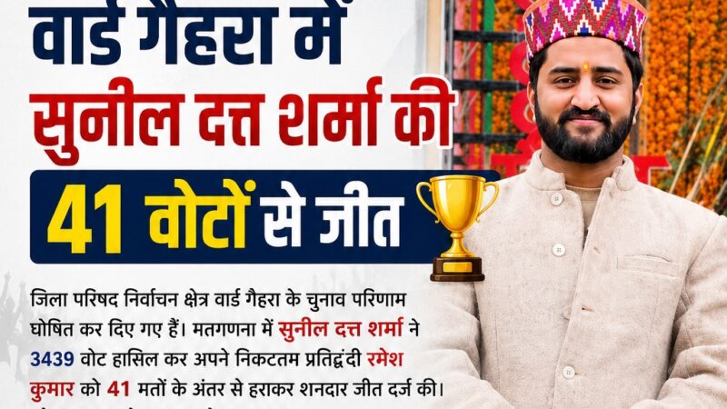 🗳️ भरमौर के वार्ड गैहरा में सुनील दत्त शर्मा की 41 वोटों से जीत 🏆